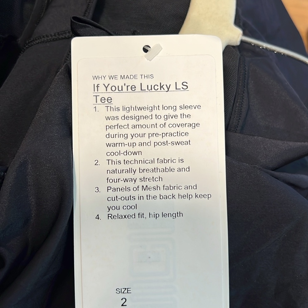 Lululemon If You’re Lucky LS Tee Size 2 Black NWT - Picture 9 of 9